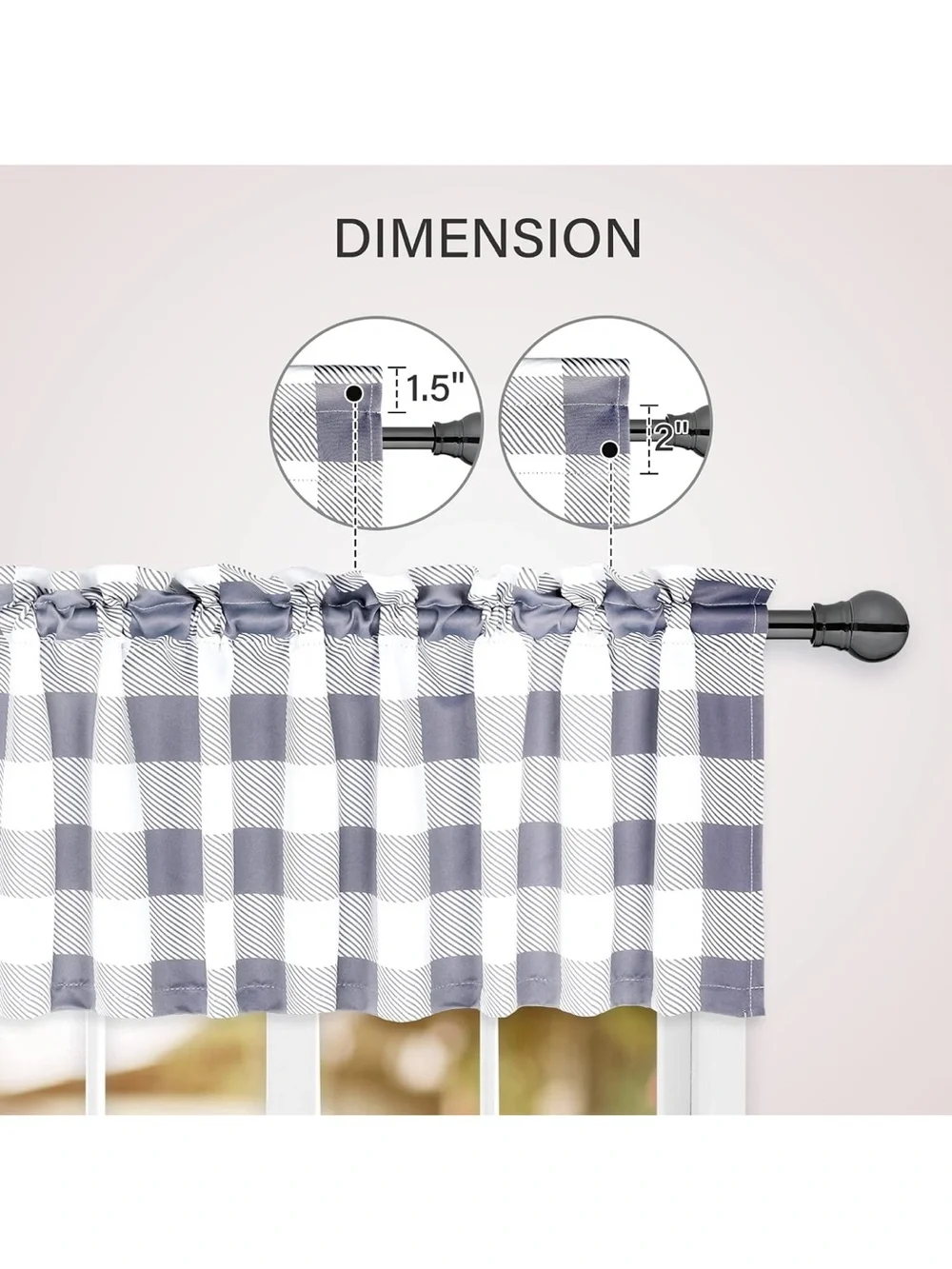 🩶 Gray Buffalo Check Kitchen Valance (2) NEW
